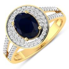 14KT Yellow Gold 1.3ctw Blue Sapphire and Diamond Ring