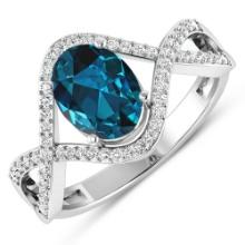 14KT White Gold 1.1ctw London Blue Topaz and Diamond Ring