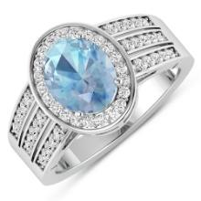 14KT White Gold 1.28ctw Aquamarine and Diamond Ring