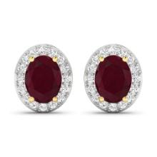 14KT Yellow Gold 3ctw Ruby and Diamond Earrings