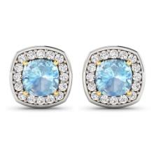 14KT Yellow Gold 1.5ctw Aquamarine and Diamond Earrings