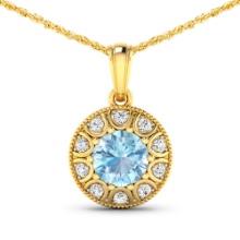 14KT Yellow Gold 1.9ctw Aquamarine and Diamond Pendant