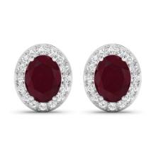 14KT White Gold 3ctw Ruby and Diamond Earrings