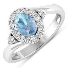 14KT White Gold 0.51ctw Aquamarine and Diamond Ring