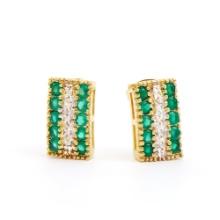 Plated 18KT Yellow Gold 1.02ctw Green Agate and Diamond Earrings