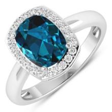 14KT White Gold 1.95ctw London Blue Topaz and Diamond Ring