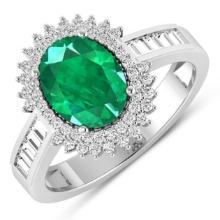 14KT White Gold 1.53ctw Zambian Emerald and Diamond Ring