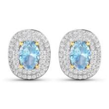 14KT Yellow Gold 1.02ctw Aquamarine and Diamond Earrings