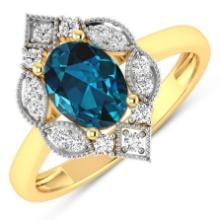 14KT Yellow Gold 1.1ctw London Blue Topaz and Diamond Ring