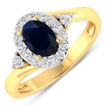 14KT Yellow Gold 0.75ctw Blue Sapphire and Diamond Ring