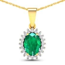 14KT Yellow Gold 1.1ctw Zambian Emerald and Diamond Pendant