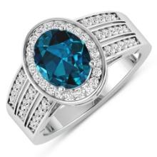 14KT White Gold 1.9ctw London Blue Topaz and Diamond Ring