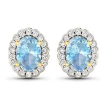 14KT Yellow Gold 1.02ctw Aquamarine and Diamond Earrings