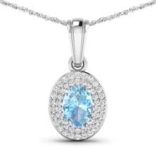 14KT White Gold 0.51ctw Aquamarine and Diamond Pendant