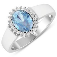 14KT White Gold 0.96ct Aquamarine and Diamond Ring