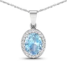 14KT White Gold 1.4ctw Aquamarine and Diamond Pendant