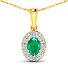 14KT Yellow Gold 0.56ctw Zambian Emerald and Diamond Pendant