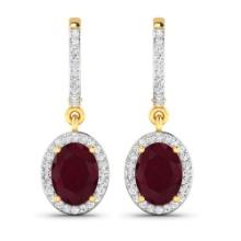 14KT Yellow Gold 3ctw Ruby and Diamond Earrings