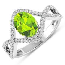 14KT White Gold 1.05ctw Peridot and Diamond Ring