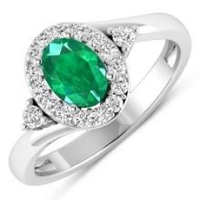 14KT White Gold 0.56ctw Zambian Emerald and Diamond Ring