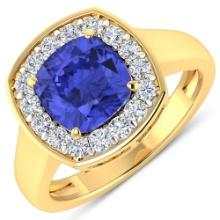 14KT Yellow Gold 1.99ct Tanzanite and Diamond Ring