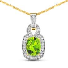 14KT Yellow Gold 2ctw Peridot and Diamond Pendant