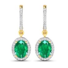 14KT Yellow Gold 2ctw Zambian Emerald and Diamond Earrings