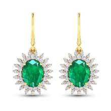 14KT Yellow Gold 3.06ctw Zambian Emerald and Diamond Earrings