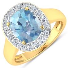 14KT Yellow Gold 3ct Aquamarine and Diamond Ring