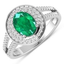 14KT White Gold 1ctw Zambian Emerald and Diamond Ring