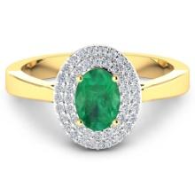 14KT Yellow Gold 0.70ct Zambian Emerald and Diamond Ring