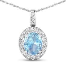 14KT White Gold 1.9ctw Aquamarine and Diamond Pendant