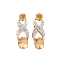 Plated 18KT Yellow Gold 2.66cts Citrine and Diamond Earrings