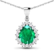 14KT White Gold 2.85ctw Zambian Emerald and Diamond Pendant