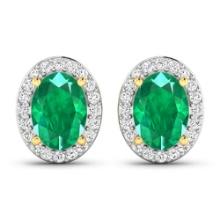 14KT Yellow Gold 1.12ctw Zambian Emerald and Diamond Earrings