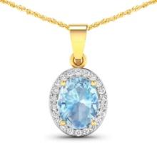 14KT Yellow Gold 1.4ctw Aquamarine and Diamond Pendant