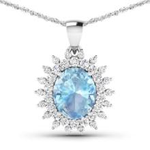 14KT White Gold 2.7ctw Aquamarine and Diamond Pendant