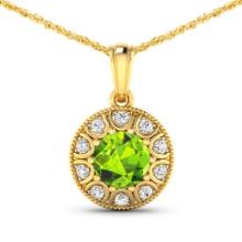 14KT Yellow Gold 1.85ctw Peridot and Diamond Pendant