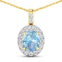 14KT Yellow Gold 1.9ctw Aquamarine and Diamond Pendant