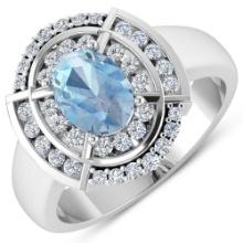 14KT White Gold 0.96ct Aquamarine and Diamond Ring