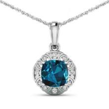 14KT White Gold 2.15ctw London Blue Topaz and Diamond Pendant