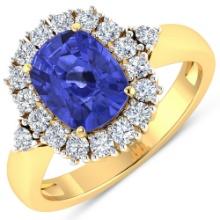 14KT Yellow Gold 2.02ct Tanzanite and Diamond Ring