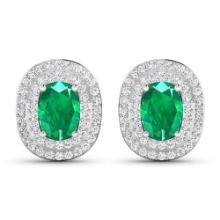 14KT White Gold 1.12ctw Zambian Emerald and Diamond Earrings