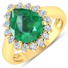 14KT Yellow Gold 2.85ct Zambian Emerald and Diamond Ring