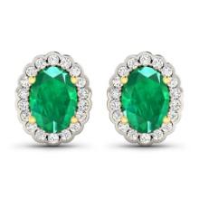 14KT Yellow Gold 1.12ctw Zambian Emerald and Diamond Earrings