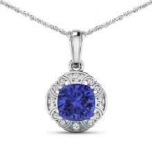 14KT White Gold 1.99ctw Tanzanite and Diamond Pendant