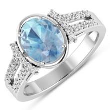 14KT White Gold 1.28ctw Aquamarine and Diamond Ring