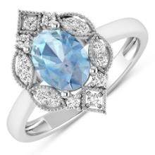 14KT White Gold 0.96ctw Aquamarine and Diamond Ring