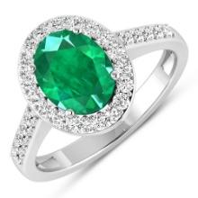 14KT White Gold 1.53ctw Zambian Emerald and Diamond Ring