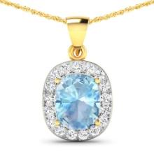 14KT Yellow Gold 3ctw Aquamarine and Diamond Pendant